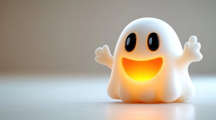 Friendly Halloween ghost waving, on a white background