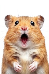 Surprised hamster, wideeyed and openmouthed, white background