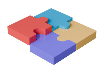 3d jigsaw puzzle piece icon on isolated purple background. Problem-solving idea solution. Teamwork collaboration concept. jigsaw puzzle connecting working together. Minimal jigsaw icon. 3d render.