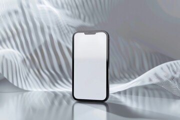 Smartphone with white screen mockup and sound waves, voice control concept