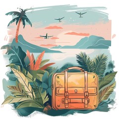 Fototapeta premium Bold travel illustration with vibrant colors and global exploration