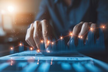 Startup business and investment concept. Businessman is touching the growing business graph