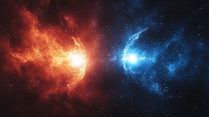 Naklejka premium Binary star system with one red and one blue star, stars, contrast in cosmic scales