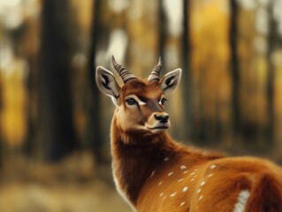 Obraz premium Noble Bongo, Tragelaphus eurycerus, close up with warm tones in tropical habitat