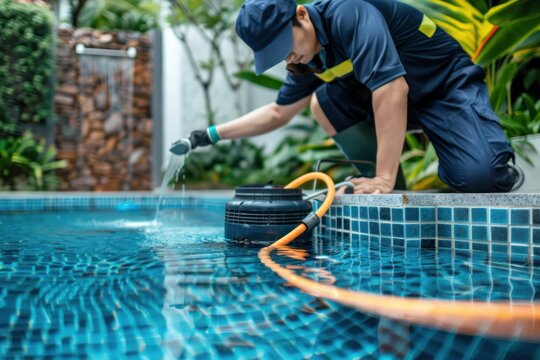 Swimming pool cleaner or maintenance service. Clean swimming