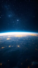 Fototapeta premium Earth's Nighttime Landscape with City Lights and Stars
