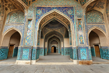 Uzbekistan Mosque Interior Architecture Blue Mosaic Tiles Islamic Design