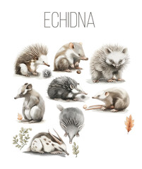 Watercolor Echidna. Illustration clipart isolated on white background.
