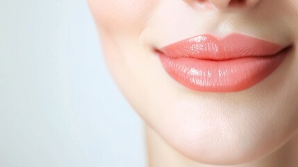 Obraz premium Close-up of Woman's Lips with Pink Gloss