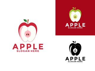 Obraz premium Apple Fresh fruit Logo design vector, Healthy Fruit Red Apple logo icon template