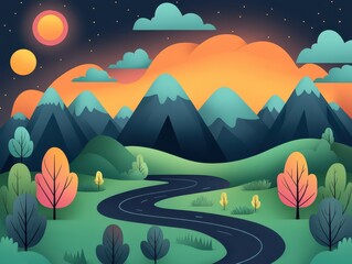 Stormwater runoff flowing, storm clouds, heavy rain, flat design illustration