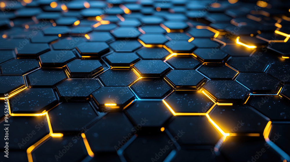 Poster abstract background with glowing hexagons. abstract digital futuristic pattern. close-up of hexagona