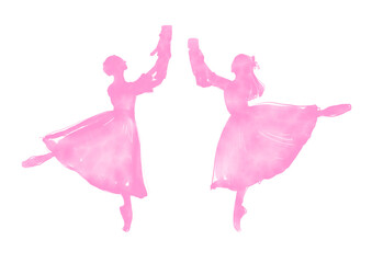 バレエの手書きシルエット　くるみ割り人形　クララ　クリスマス　イラスト　水彩　スケッチ　ピンク