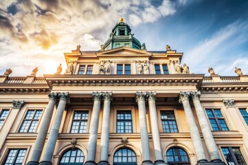 Fototapeta premium A large building with a clock tower and a dome on top