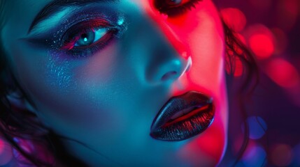 Fototapeta premium Artistic portrait of a woman with dramatic makeup and lighting