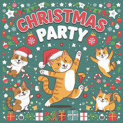 Fototapeta premium Cute Christmas cat with candy canes and festive elements design