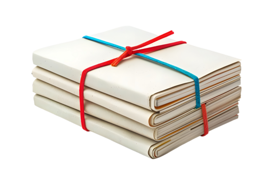 Stack of wrapped letters tied with string isolated on a transparent background.