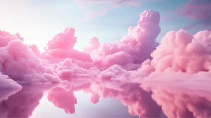 Soft pink magenta 3d clouds on the floor, sky, and landscape. Gentle colors with bright lights.