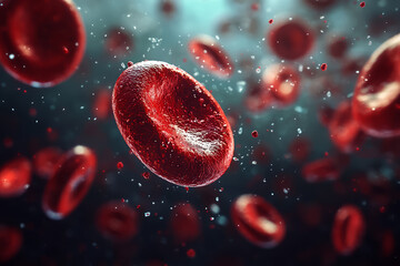 Nano plastic in bloodstream, Red blood cell with nano plastic pollution, red blood cell in contaminated bloodstream, red blood cell showing environmental health risk