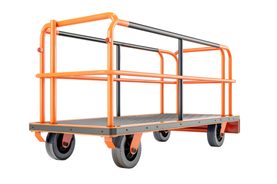 Heavy-duty orange hand truck for moving large loads isolated on a transparent background.