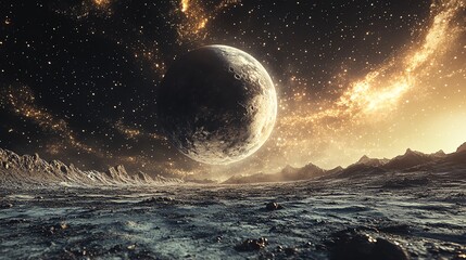 Fototapeta premium A dwarf planet moving through an elliptical orbit, surrounded by the emptiness of a cosmic vacuum Dwarf Elliptical Vacuum, orbital loneliness