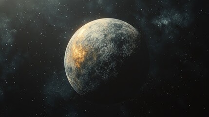 Obraz premium A dwarf planet moving through an elliptical orbit, surrounded by the emptiness of a cosmic vacuum Dwarf Elliptical Vacuum, orbital loneliness