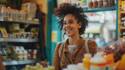 Customer seeking advice on health products in local market during daytime