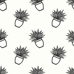 Pattern with indoor plants in pots on cream background. Hand drawn doodle.