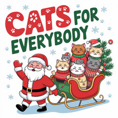 Cute Christmas cat with candy canes and festive elements design

