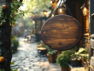 Blank circular store signage mockup template isolated on white, featuring a clean, metal badge design for custom branding in retail or commercial spaces.

