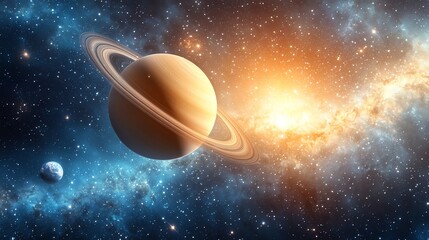 Saturn at the center of a celestial alignment, stars and distant planets in space Saturn  Space  Celestial, celestial alignment