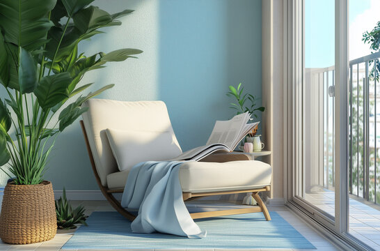 Warm Beige Recliner with Reading Materials on a Plush Rug - Ultimate Comfort Zone