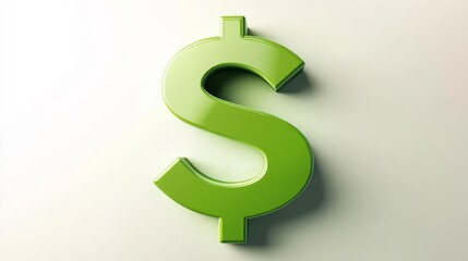 Set on a pristine white canvas, a lush green dollar sign symbol is beautifully complemented by subtle gradient accents and delicate shadows.