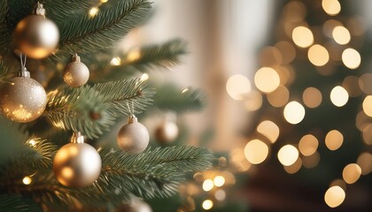 Obraz premium Christmas Tree With Baubles And Blurred Shiny Lights