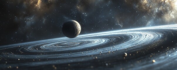 The elliptical path of a dwarf planet, tracing its journey through a silent vacuum Dwarf  Elliptical  Vacuum, cosmic silence