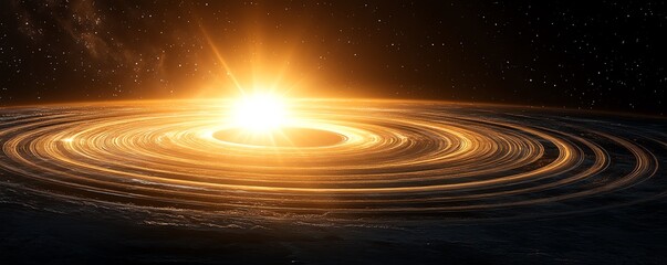 The Sun shining through Earths orbital rings, creating a silhouette of cosmic balance Earth  Sun  Orbit, orbital silhouette