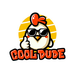 Cool dude chicken with glasses cartoon illustration flat design, The design is vibrant, fun, and suitable for children's apparel