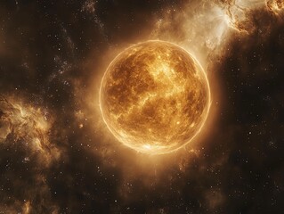 Obraz premium Venus surrounded by the light of a nearby Sun, with a distant galaxy providing a starry backdrop Venus Galaxy Sun, cosmic backdrop