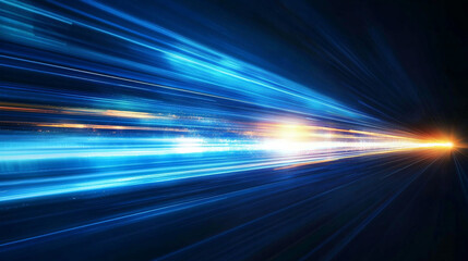 Obraz premium Abstract technology glowing futuristic blue light lines with speed motion blur effect on dark blue background. 