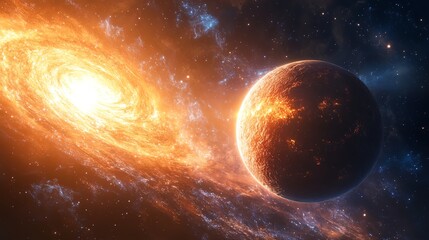 Obraz premium Venus under the light of the Sun, a distant galaxy swirling in the background Venus Galaxy Sun, celestial serenity