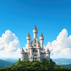 Majestic Medieval Castle: of a Grand Fortress Amidst a Picturesque Kingdom Landscape &acirc;&euro;&ldquo; Fantasy Scene with Copy Space for Text