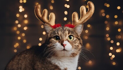 cat  with antlers at Christmas time