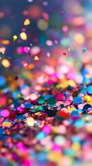 Naklejka premium Colorful Confetti Falling and Scattered on Surface