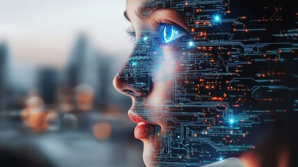 This imagery highlights the integration of human experience and digital technology.