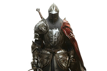 Fototapeta premium Armored knight with sword and shield, medieval warrior concept. Isolated on a transparent background