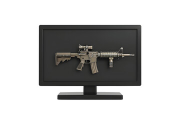 Naklejka premium Assault rifle displayed on a modern TV screen, weapon and technology concept. Isolated on a transparent background
