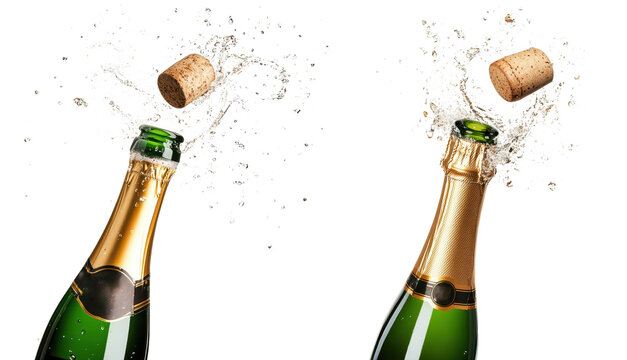 champagne splashing out of bottle isolated on a transparent background - Powered by Adobe