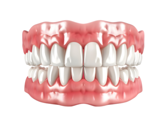 Set of artificial human teeth, dental model for medical use. Isolated on a transparent background
