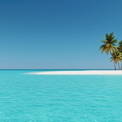 Serene Tropical Paradise - of Pristine Beach with Crystal-Clear Waters, Palm Trees, and Copy Space for Text in