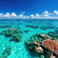 Tranquil Lagoon with Vibrant Coral Reefs - for Copy Space in Quality